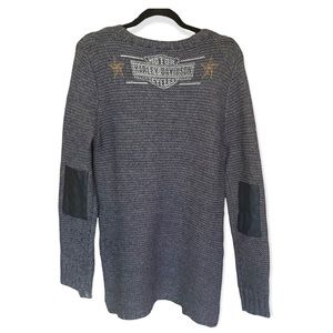 Harley Davidson Waffle Knit Wool Blend Sweater Tunic Long Line Crew Neck Gray